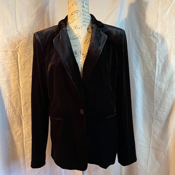 Black Soft Velvet Blazer Jacket Size 10 Calvin Klein - Picture 1 of 6